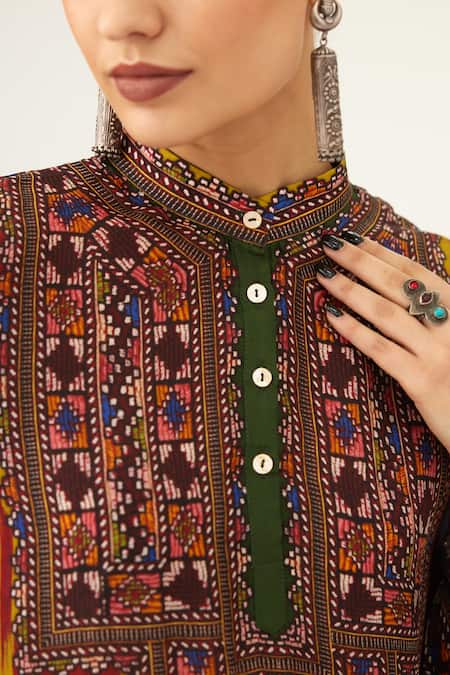 Rajdeep Ranawat_Yellow Silk Embroidery Bandeau Neck Baaka High Low Tunic_at_Aza_Fashions