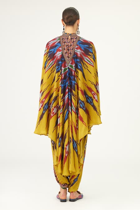 Shop Rajdeep Ranawat Yellow Silk High Neck Farah Printed Draped Dress at Aza Fashions Shop_Rajdeep Ranawat_Yellow Silk High Neck Farah Printed Draped Dress_at_Aza_Fashions