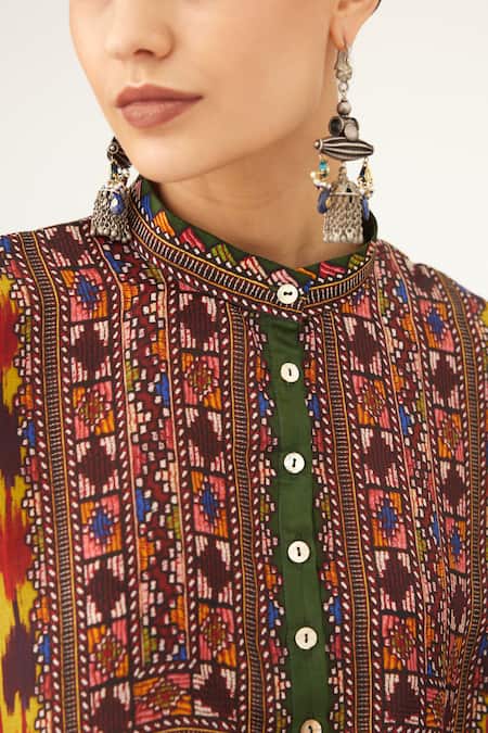 Rajdeep Ranawat Yellow Silk Embroidery Bandeau Neck Abstract Print Tunic at Aza Fashions Rajdeep Ranawat_Yellow Silk Embroidery Bandeau Neck Abstract Print Tunic_at_Aza_Fashions