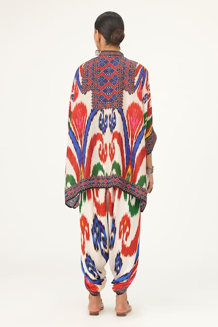 Shop Rajdeep Ranawat Multi Color Silk Embroidery Bandeau Neck Chanel Printed Tunic at Aza Fashions Shop_Rajdeep Ranawat_Multi Color Silk Embroidery Bandeau Neck Chanel Printed Tunic_at_Aza_Fashions