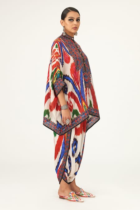 Buy Rajdeep Ranawat Multi Color Silk Embroidery Bandeau Neck Chanel Printed Tunic Online at Aza Fashions Buy_Rajdeep Ranawat_Multi Color Silk Embroidery Bandeau Neck Chanel Printed Tunic_Online_at_Aza_Fashions