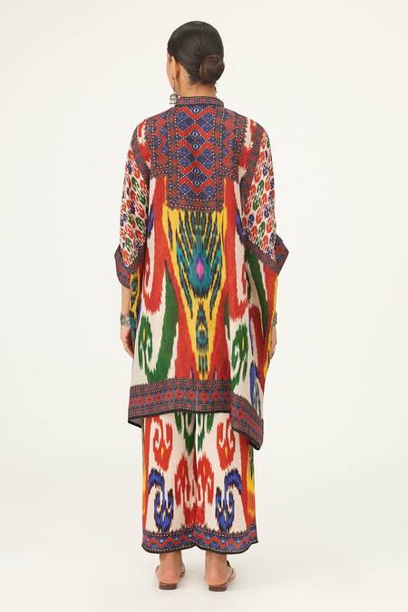 Shop Rajdeep Ranawat Multi Color Silk Bandeau Neck Chanel Abstract Print Tunic at Aza Fashions Shop_Rajdeep Ranawat_Multi Color Silk Bandeau Neck Chanel Abstract Print Tunic_at_Aza_Fashions