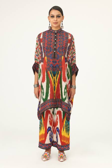 Rajdeep Ranawat Multi Color Silk Bandeau Neck Chanel Abstract Print Tunic Online at Aza Fashions Rajdeep Ranawat_Multi Color Silk Bandeau Neck Chanel Abstract Print Tunic_Online_at_Aza_Fashions