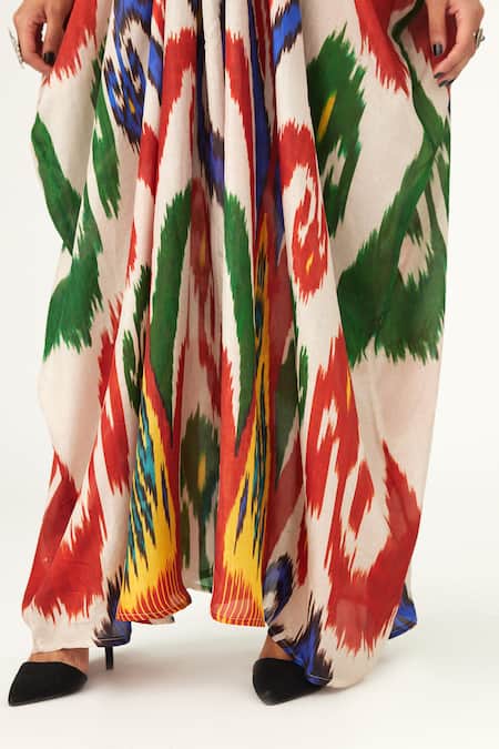 Buy Rajdeep Ranawat Multi Color Silk V-neck Imama Abstract Print Kaftan Online at Aza Fashions Buy_Rajdeep Ranawat_Multi Color Silk V-neck Imama Abstract Print Kaftan_Online_at_Aza_Fashions