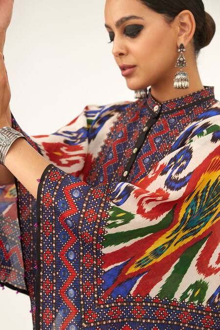 Buy Rajdeep Ranawat Multi Color Silk Bandeau Neck Nylla Abstract Print Tunic Online at Aza Fashions Buy_Rajdeep Ranawat_Multi Color Silk Bandeau Neck Nylla Abstract Print Tunic_Online_at_Aza_Fashions