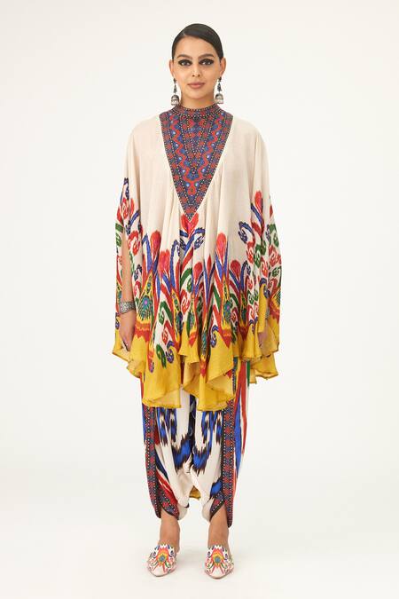 Rajdeep Ranawat_Multi Color Silk High Neck Farah Printed Draped Dress_Online_at_Aza_Fashions