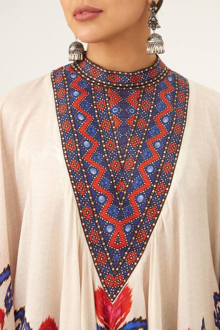 Shop_Rajdeep Ranawat_Multi Color Silk High Neck Farah Printed Draped Dress_Online_at_Aza_Fashions