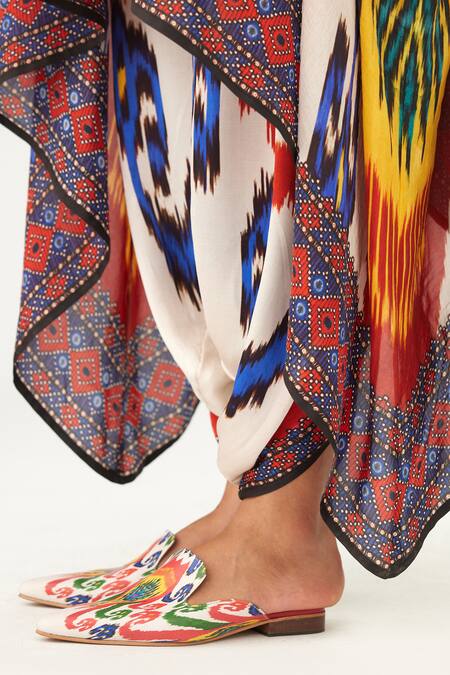 Shop_Rajdeep Ranawat_Multi Color Silk Cowl Neck Lavanya Abstract Print Draped Tunic_Online_at_Aza_Fashions