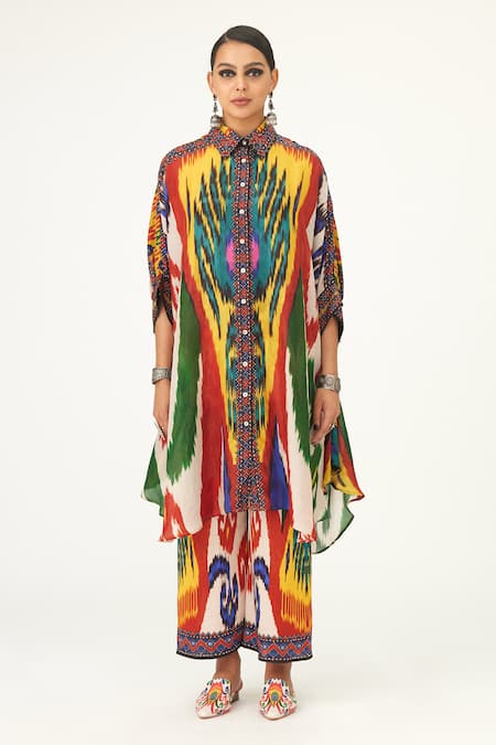 Rajdeep Ranawat_Multi Color Silk Collared Kamara Abstract Print Shirt_Online_at_Aza_Fashions
