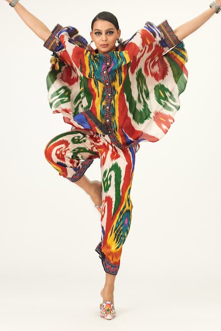 Buy_Rajdeep Ranawat_Multi Color Silk Collared Kamara Abstract Print Shirt_Online_at_Aza_Fashions