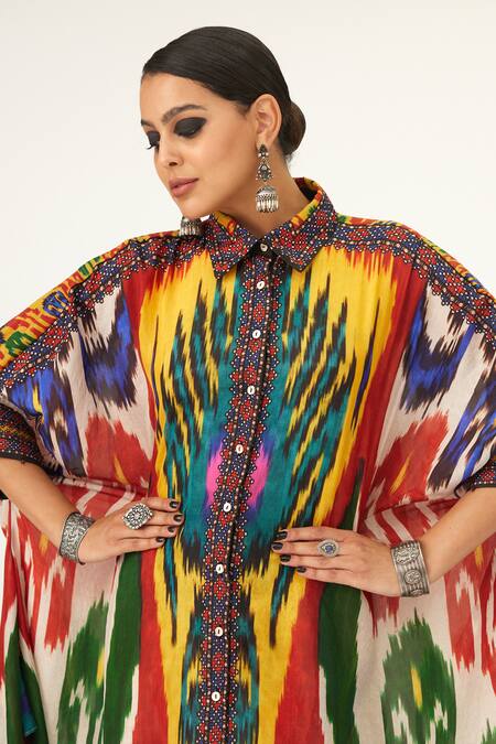 Rajdeep Ranawat_Multi Color Silk Collared Kamara Abstract Print Shirt_at_Aza_Fashions