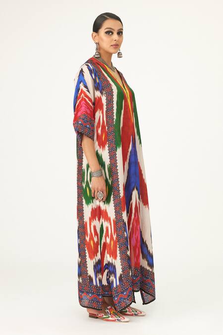 Rajdeep Ranawat Multi Color Silk V-neck Banera Abstract Print Tunic Online at Aza Fashions Rajdeep Ranawat_Multi Color Silk V-neck Banera Abstract Print Tunic_Online_at_Aza_Fashions