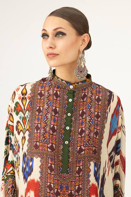 Rajdeep Ranawat_Multi Color Silk Round Neck Chanel Mandala Print Tunic_at_Aza_Fashions