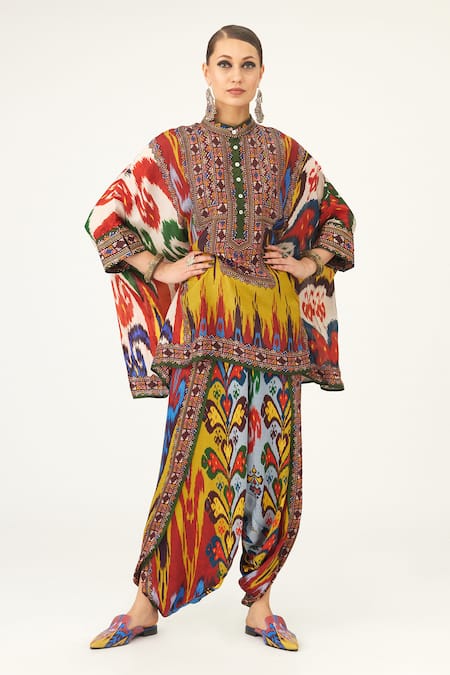 Rajdeep Ranawat Multi Color Silk Print Abstract Round Collar Chanel Tunic 