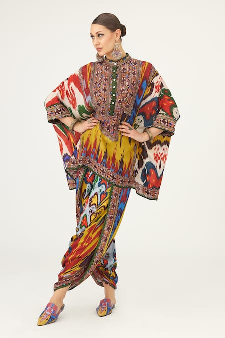 Buy_Rajdeep Ranawat_Multi Color Silk Round Neck Chanel Abstract Print Tunic _Online_at_Aza_Fashions