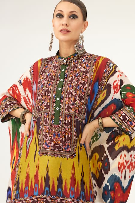 Rajdeep Ranawat_Multi Color Silk Round Neck Chanel Abstract Print Tunic _at_Aza_Fashions