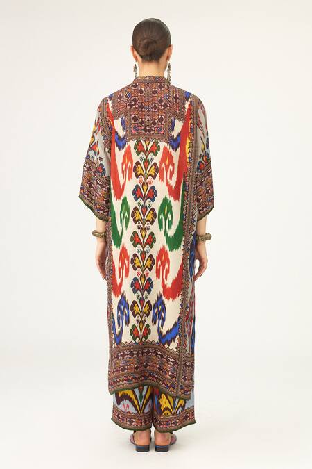 Shop Rajdeep Ranawat Multi Color Silk Round Neck Ghazala Abstract Print Tunic at Aza Fashions Shop_Rajdeep Ranawat_Multi Color Silk Round Neck Ghazala Abstract Print Tunic_at_Aza_Fashions