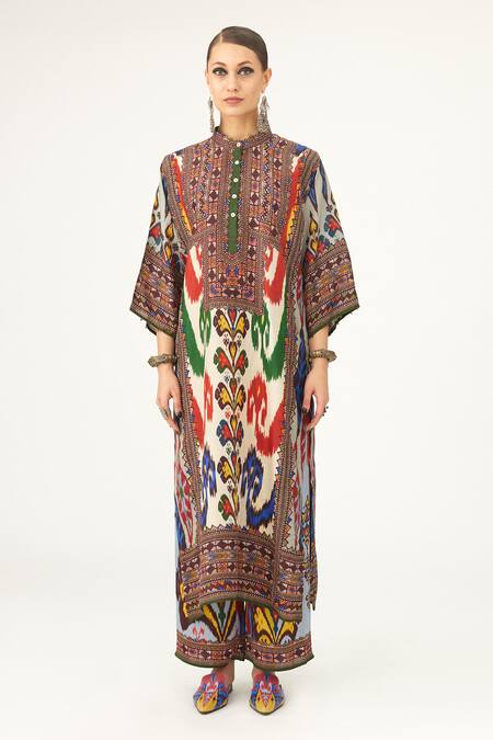 Rajdeep Ranawat Multi Color Silk Round Neck Ghazala Abstract Print Tunic Online at Aza Fashions Rajdeep Ranawat_Multi Color Silk Round Neck Ghazala Abstract Print Tunic_Online_at_Aza_Fashions