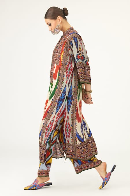 Buy Rajdeep Ranawat Multi Color Silk Round Neck Ghazala Abstract Print Tunic Online at Aza Fashions Buy_Rajdeep Ranawat_Multi Color Silk Round Neck Ghazala Abstract Print Tunic_Online_at_Aza_Fashions