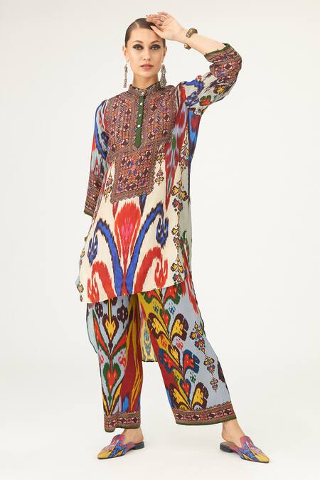 Buy_Rajdeep Ranawat_Multi Color Silk Round Neck Baaka Abstract Print Tunic_Online_at_Aza_Fashions