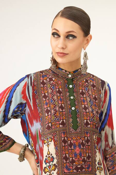 Rajdeep Ranawat_Multi Color Silk Round Neck Baaka Abstract Print Tunic_at_Aza_Fashions