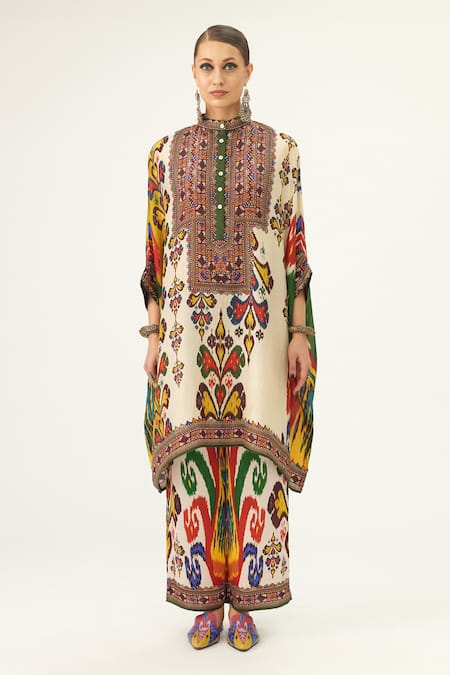 Rajdeep Ranawat_Multi Color Silk Embroidery Round Neck Chanel Abstract Mandala Print Tunic_Online_at_Aza_Fashions