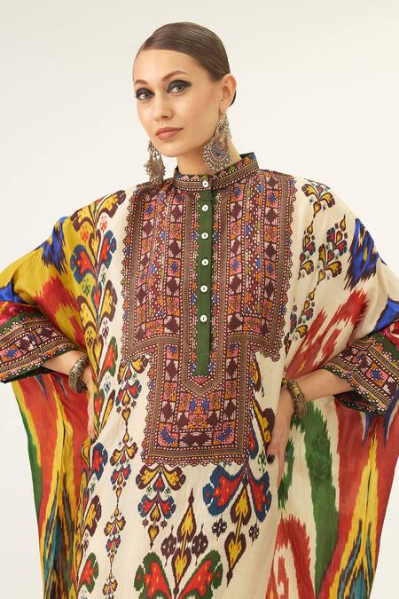 Rajdeep Ranawat_Multi Color Silk Embroidery Round Neck Chanel Abstract Mandala Print Tunic_at_Aza_Fashions