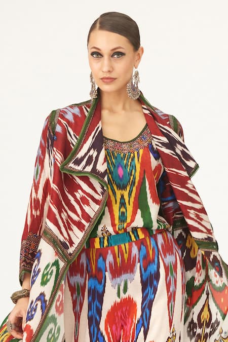 Shop Rajdeep Ranawat Multi Color Silk Round Neck Abstract Print Camisole Online at Aza Fashions Shop_Rajdeep Ranawat_Multi Color Silk Round Neck Abstract Print Camisole_Online_at_Aza_Fashions