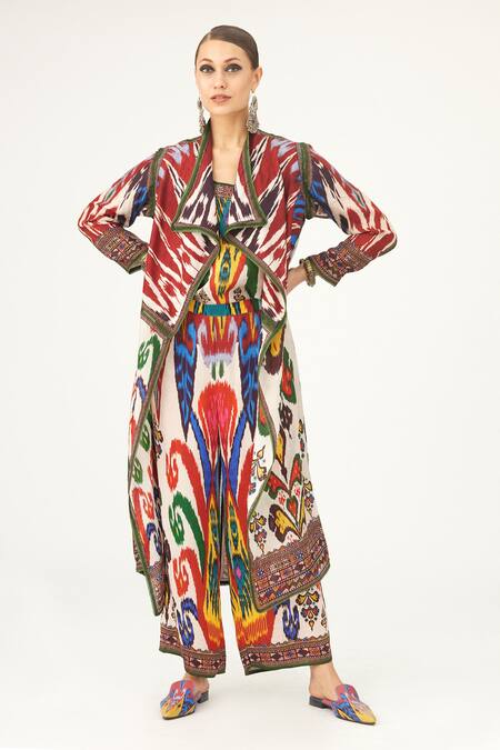 Rajdeep Ranawat Multi Color Silk Round Neck Abstract Print Camisole at Aza Fashions Rajdeep Ranawat_Multi Color Silk Round Neck Abstract Print Camisole_at_Aza_Fashions