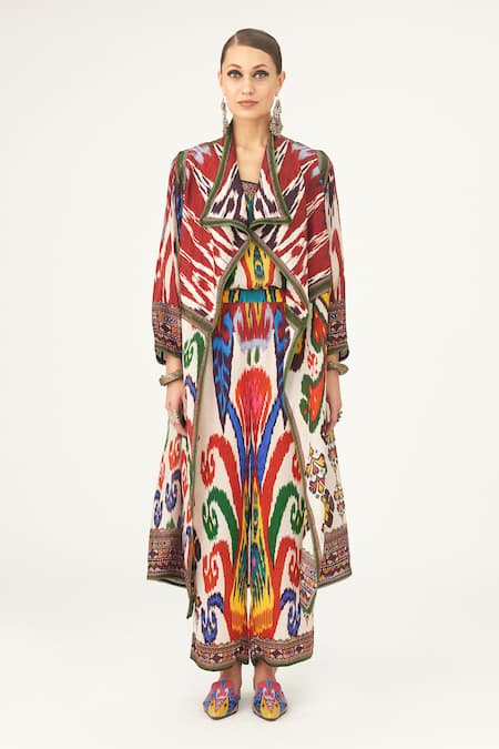 Rajdeep Ranawat Multi Color Silk Collared Ursula Abstract Print Jacket Online at Aza Fashions Rajdeep Ranawat_Multi Color Silk Collared Ursula Abstract Print Jacket_Online_at_Aza_Fashions