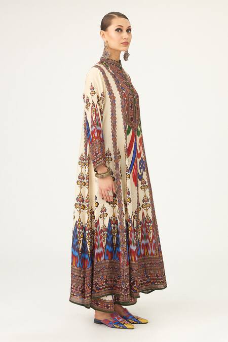 Buy_Rajdeep Ranawat_Multi Color Silk Embroidery Collared Ada Abstract Print Anarkali_Online_at_Aza_Fashions