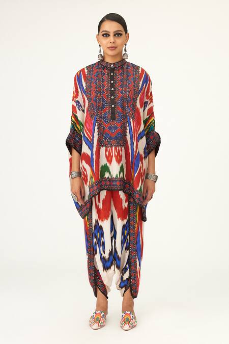 Rajdeep Ranawat Multi Color Satin Sonth Abstract Print Dhoti Pant Online at Aza Fashions Rajdeep Ranawat_Multi Color Satin Sonth Abstract Print Dhoti Pant_Online_at_Aza_Fashions