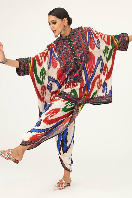 Buy Rajdeep Ranawat Multi Color Satin Sonth Abstract Print Dhoti Pant Online at Aza Fashions Buy_Rajdeep Ranawat_Multi Color Satin Sonth Abstract Print Dhoti Pant_Online_at_Aza_Fashions