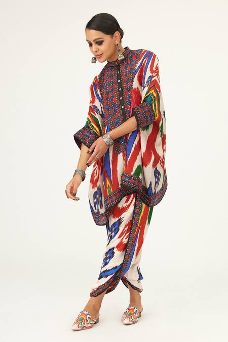 Shop Rajdeep Ranawat Multi Color Satin Sonth Abstract Print Dhoti Pant Online at Aza Fashions Shop_Rajdeep Ranawat_Multi Color Satin Sonth Abstract Print Dhoti Pant_Online_at_Aza_Fashions