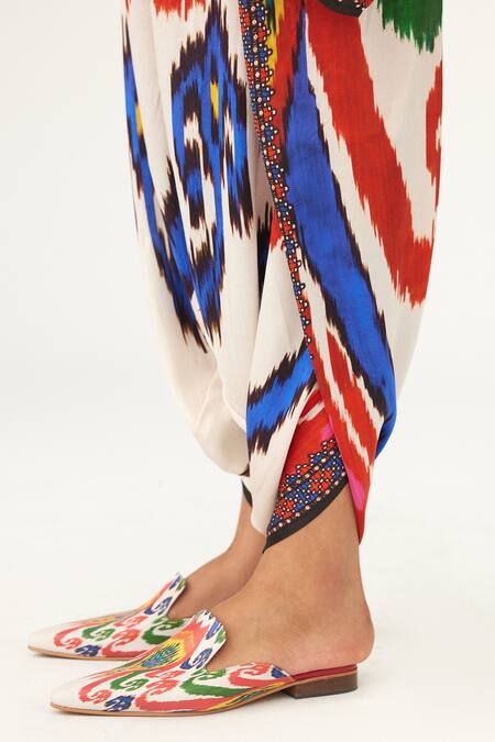 Rajdeep Ranawat Multi Color Satin Sonth Abstract Print Dhoti Pant at Aza Fashions Rajdeep Ranawat_Multi Color Satin Sonth Abstract Print Dhoti Pant_at_Aza_Fashions