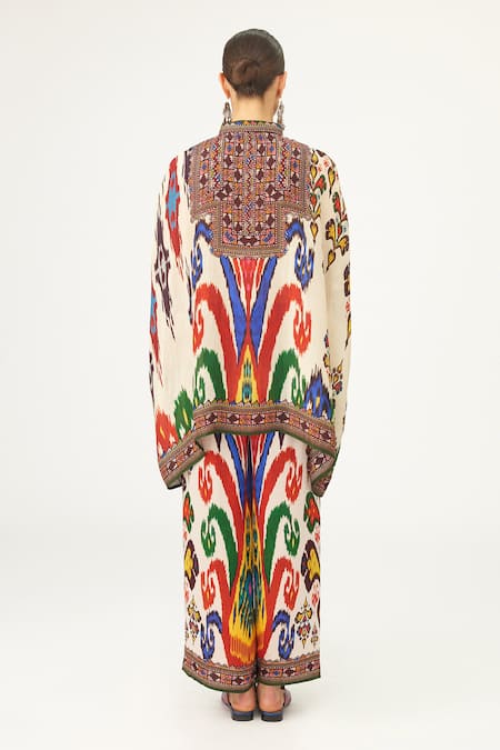 Shop Rajdeep Ranawat Multi Color Satin Permaz Abstract Print Pant at Aza Fashions Shop_Rajdeep Ranawat_Multi Color Satin Permaz Abstract Print Pant_at_Aza_Fashions