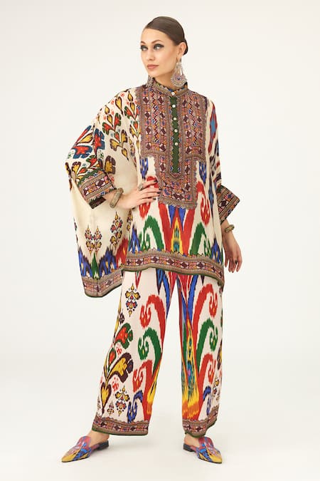 Shop Rajdeep Ranawat Multi Color Satin Permaz Abstract Print Pant Online at Aza Fashions Shop_Rajdeep Ranawat_Multi Color Satin Permaz Abstract Print Pant_Online_at_Aza_Fashions