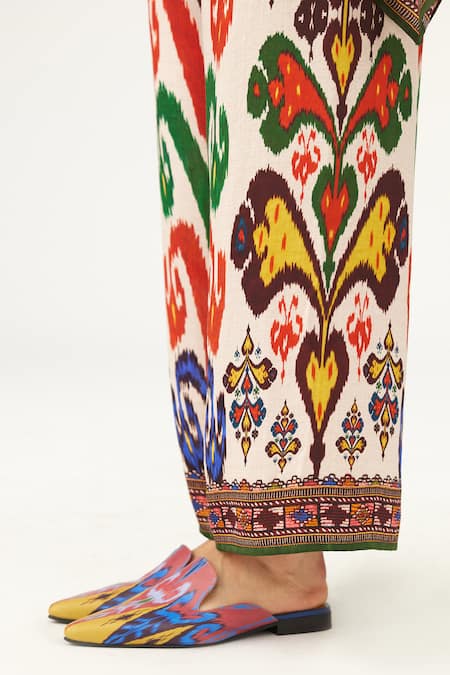 Rajdeep Ranawat Multi Color Satin Permaz Abstract Print Pant at Aza Fashions Rajdeep Ranawat_Multi Color Satin Permaz Abstract Print Pant_at_Aza_Fashions