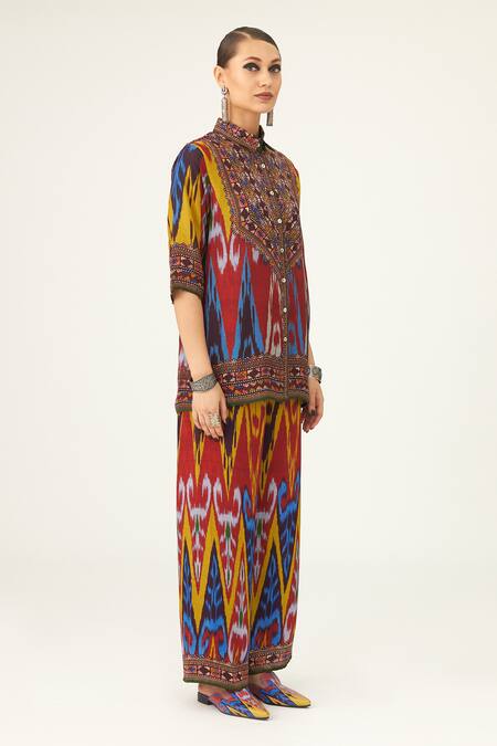 Buy Rajdeep Ranawat Yellow Satin Permaz Geometric Abstract Print Pant Online at Aza Fashions Buy_Rajdeep Ranawat_Yellow Satin Permaz Geometric Abstract Print Pant_Online_at_Aza_Fashions