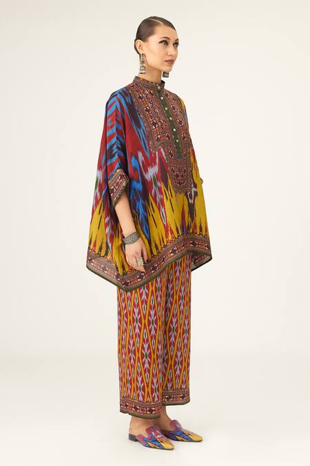 Buy_Rajdeep Ranawat_Yellow Satin Permaz Geometric Print Pant_Online_at_Aza_Fashions