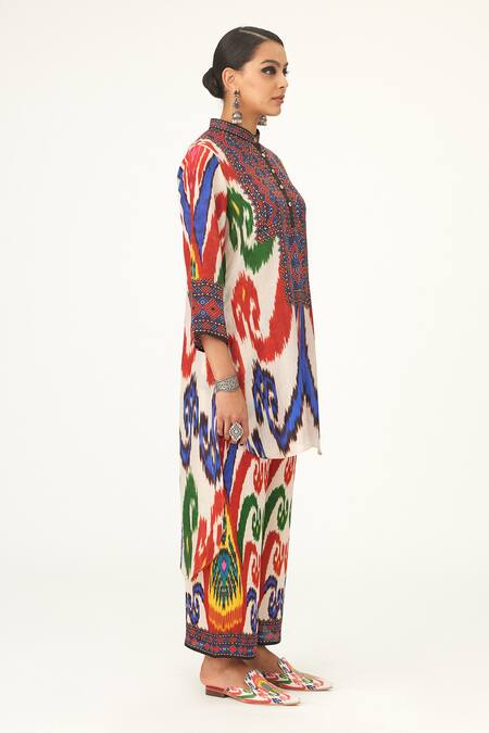 Buy_Rajdeep Ranawat_Multi Color Satin Embroidery Permaz Paisley Print Pant_Online_at_Aza_Fashions