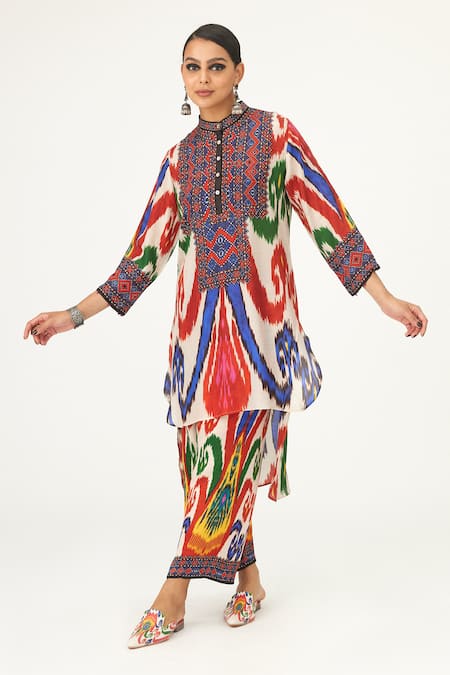 Shop_Rajdeep Ranawat_Multi Color Satin Embroidery Permaz Paisley Print Pant_Online_at_Aza_Fashions