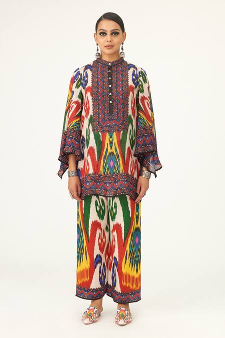 Rajdeep Ranawat_Multi Color Satin Permaz Floral Print Pant_Online_at_Aza_Fashions