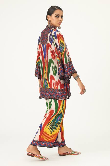 Rajdeep Ranawat_Multi Color Satin Permaz Floral Print Pant_at_Aza_Fashions