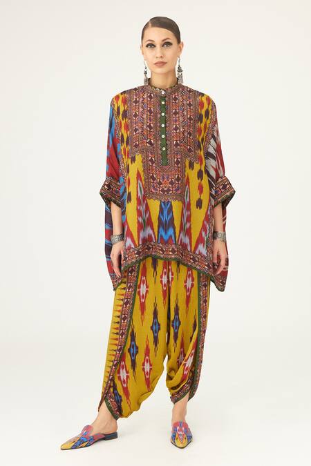 Buy Rajdeep Ranawat Yellow Satin Sonth Floral Print Dhoti Pant Online at Aza Fashions Buy_Rajdeep Ranawat_Yellow Satin Sonth Floral Print Dhoti Pant_Online_at_Aza_Fashions