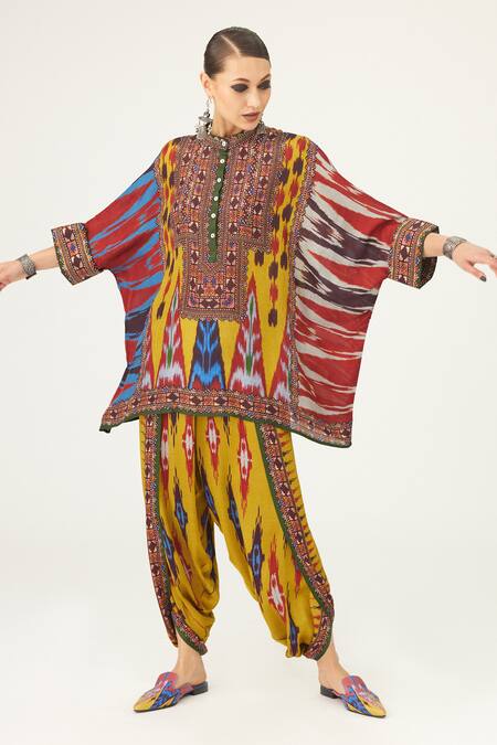 Shop Rajdeep Ranawat Yellow Satin Sonth Floral Print Dhoti Pant Online at Aza Fashions Shop_Rajdeep Ranawat_Yellow Satin Sonth Floral Print Dhoti Pant_Online_at_Aza_Fashions