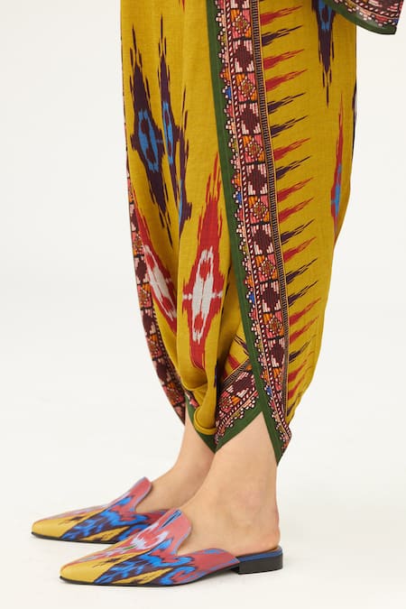 Rajdeep Ranawat Yellow Satin Sonth Floral Print Dhoti Pant at Aza Fashions Rajdeep Ranawat_Yellow Satin Sonth Floral Print Dhoti Pant_at_Aza_Fashions