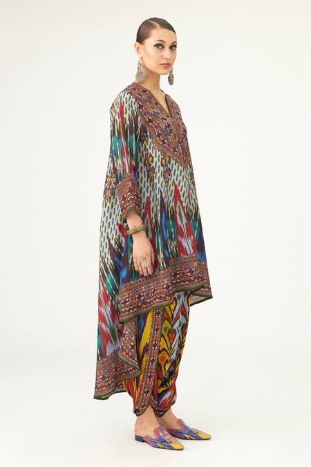 Rajdeep Ranawat Multi Color Satin Sonth Paisley Print Dhoti Pant Online at Aza Fashions Rajdeep Ranawat_Multi Color Satin Sonth Paisley Print Dhoti Pant_Online_at_Aza_Fashions