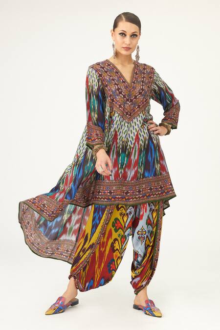 Buy Rajdeep Ranawat Multi Color Satin Sonth Paisley Print Dhoti Pant Online at Aza Fashions Buy_Rajdeep Ranawat_Multi Color Satin Sonth Paisley Print Dhoti Pant_Online_at_Aza_Fashions