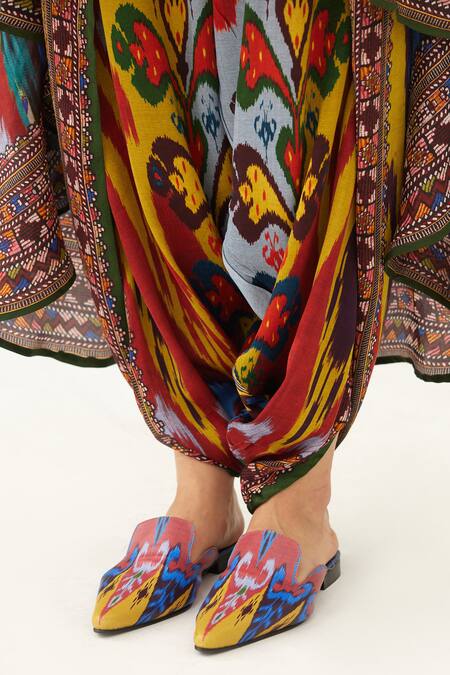 Rajdeep Ranawat Multi Color Satin Sonth Paisley Print Dhoti Pant at Aza Fashions Rajdeep Ranawat_Multi Color Satin Sonth Paisley Print Dhoti Pant_at_Aza_Fashions